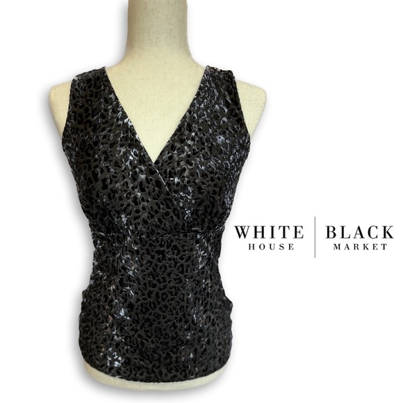 NWT White House Black Market Velvet Cheetah V-neck Sleeveless Shirt - Picture 1 of 4